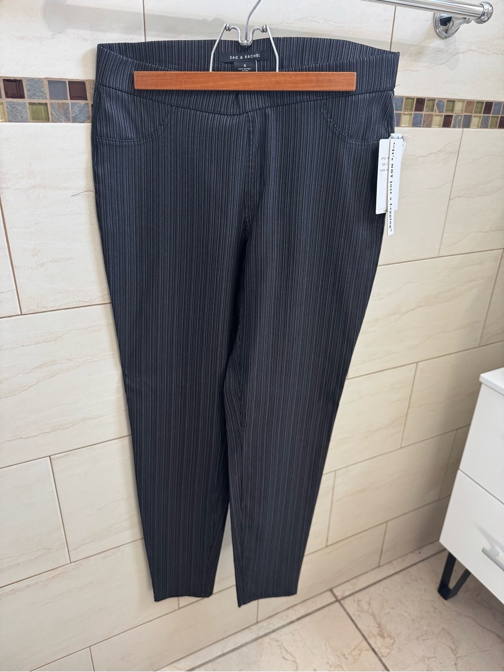 Designer Women Pinstripe Dress Pants - Black